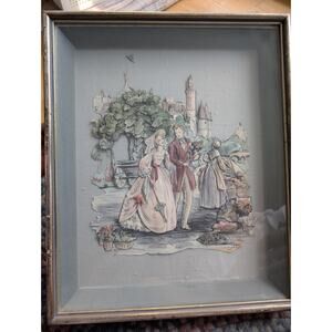 Parc Monceau Paris Mid Century Watercolor Shadowbox Tole Framed Art